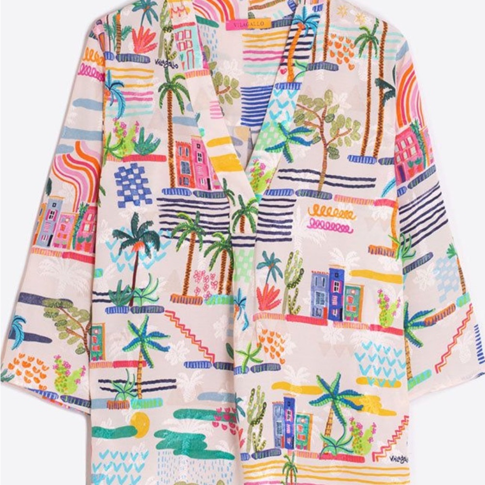 Colorful Tropical Print Kimono